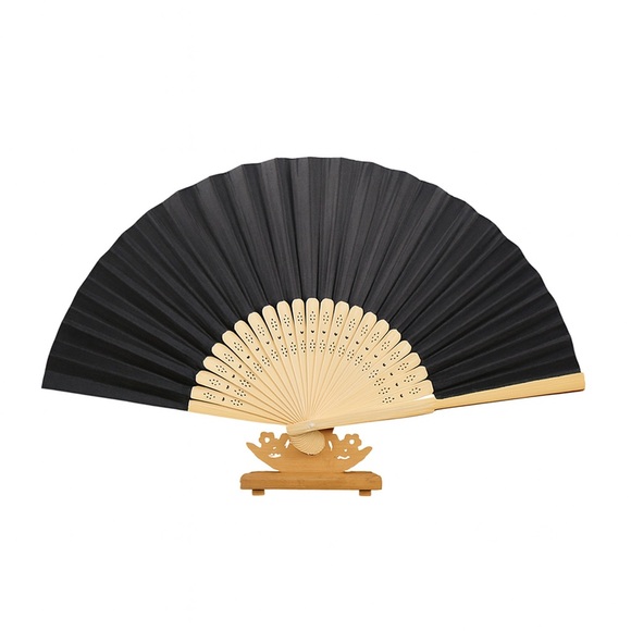Black Bamboo Folding Hand Fan | Minimalist Paper Fan for Decor or DIY - Picture 1 of 2